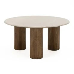 SULA Table basse en marbre et bois massif ø80cm