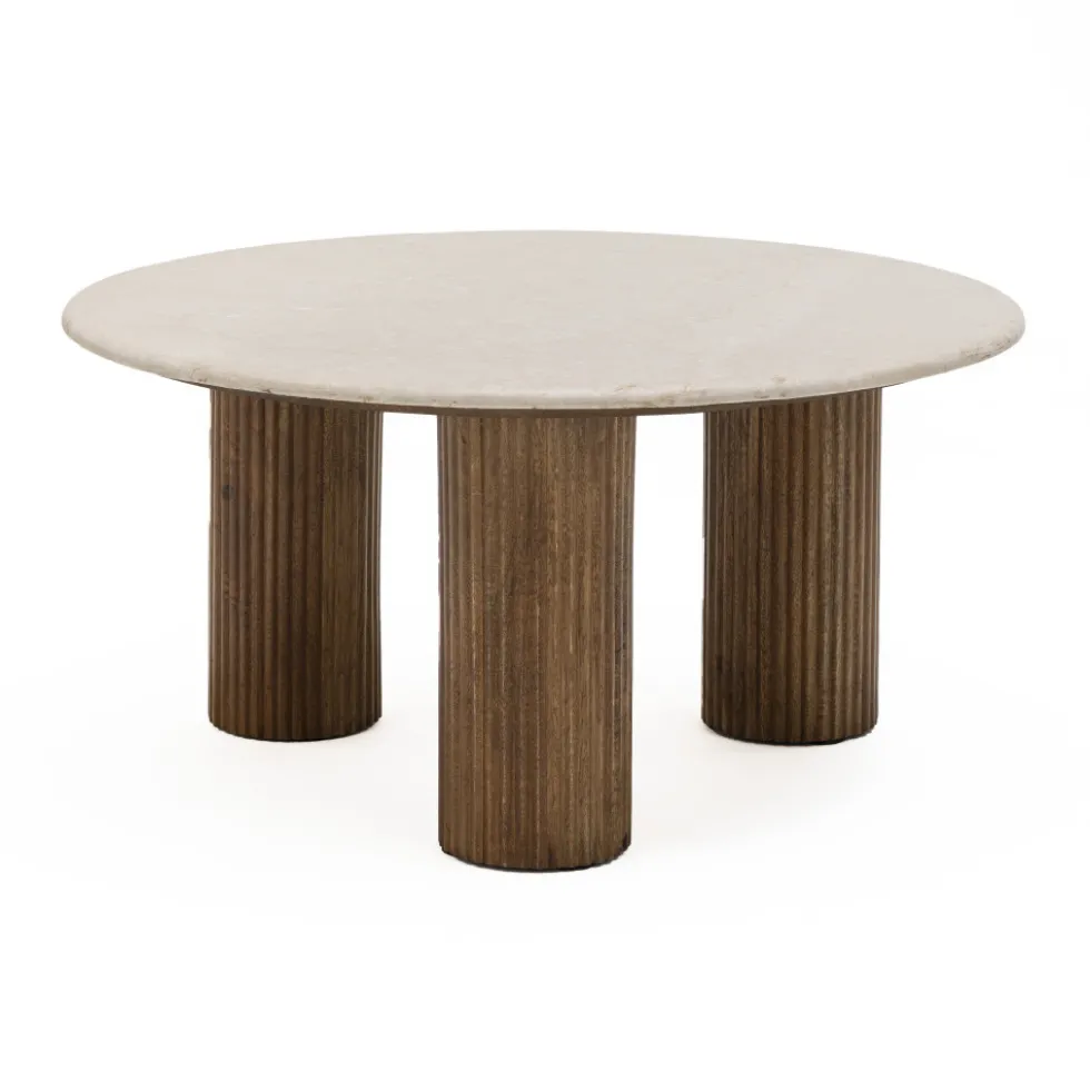 SULA Table basse en marbre et bois massif ø80cm
