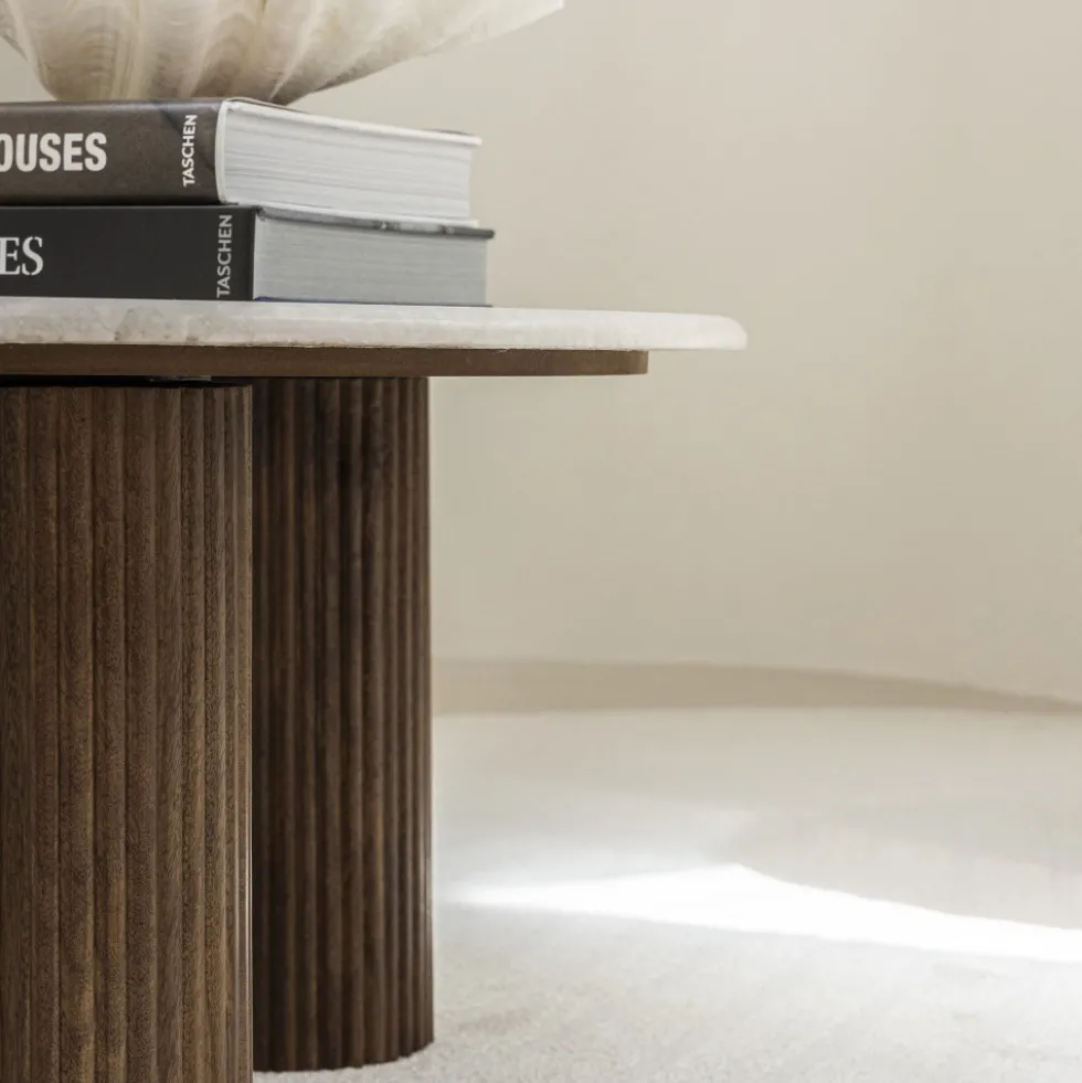 SULA Table basse en marbre et bois massif ø80cm