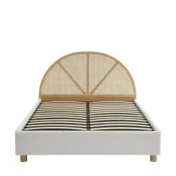 TAJUR Lit coffre en tissu bouclette et cannage 160x200cm