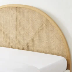 TAJUR Lit coffre en tissu bouclette et cannage 160x200cm