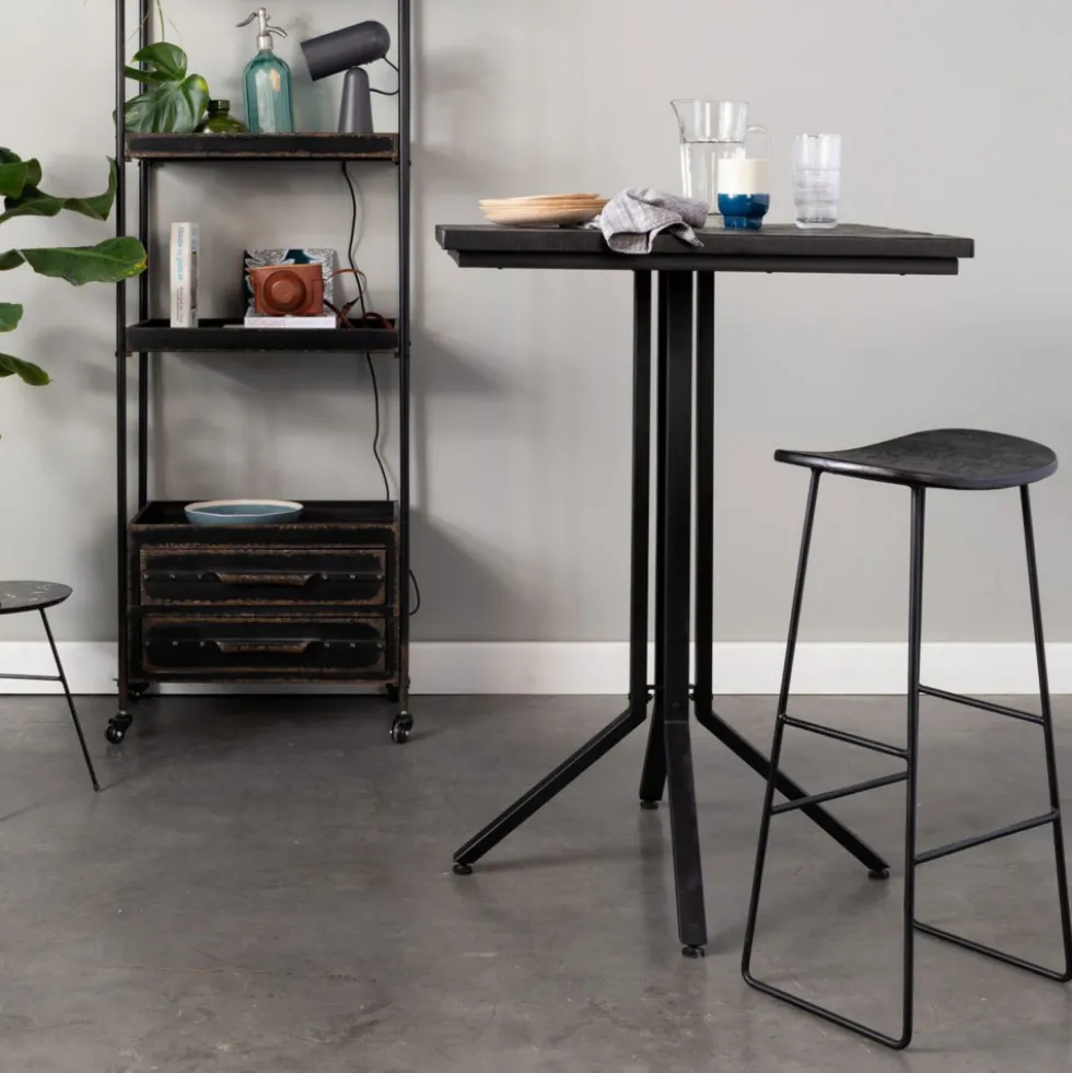 TANGLE Tabouret de bar en teck recyclé et métal H62cm