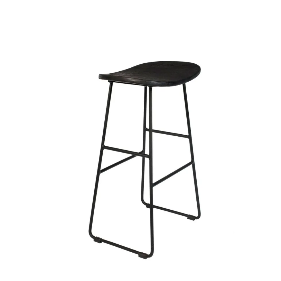 TANGLE Tabouret de bar en teck recyclé et métal H62cm