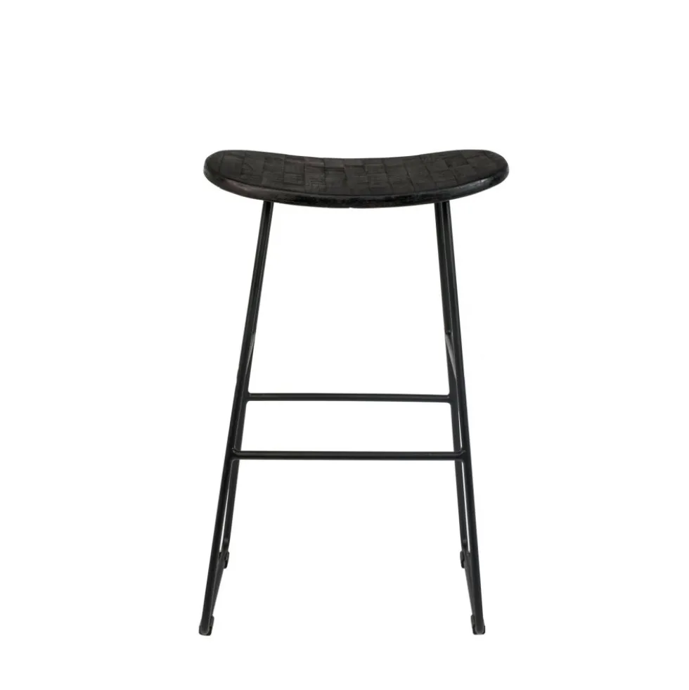 TANGLE Tabouret de bar en teck recyclé et métal H62cm