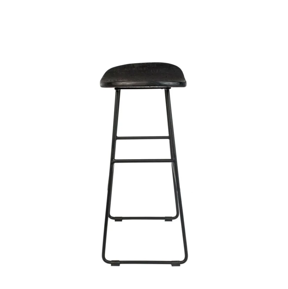 TANGLE Tabouret de bar en teck recyclé et métal H62cm