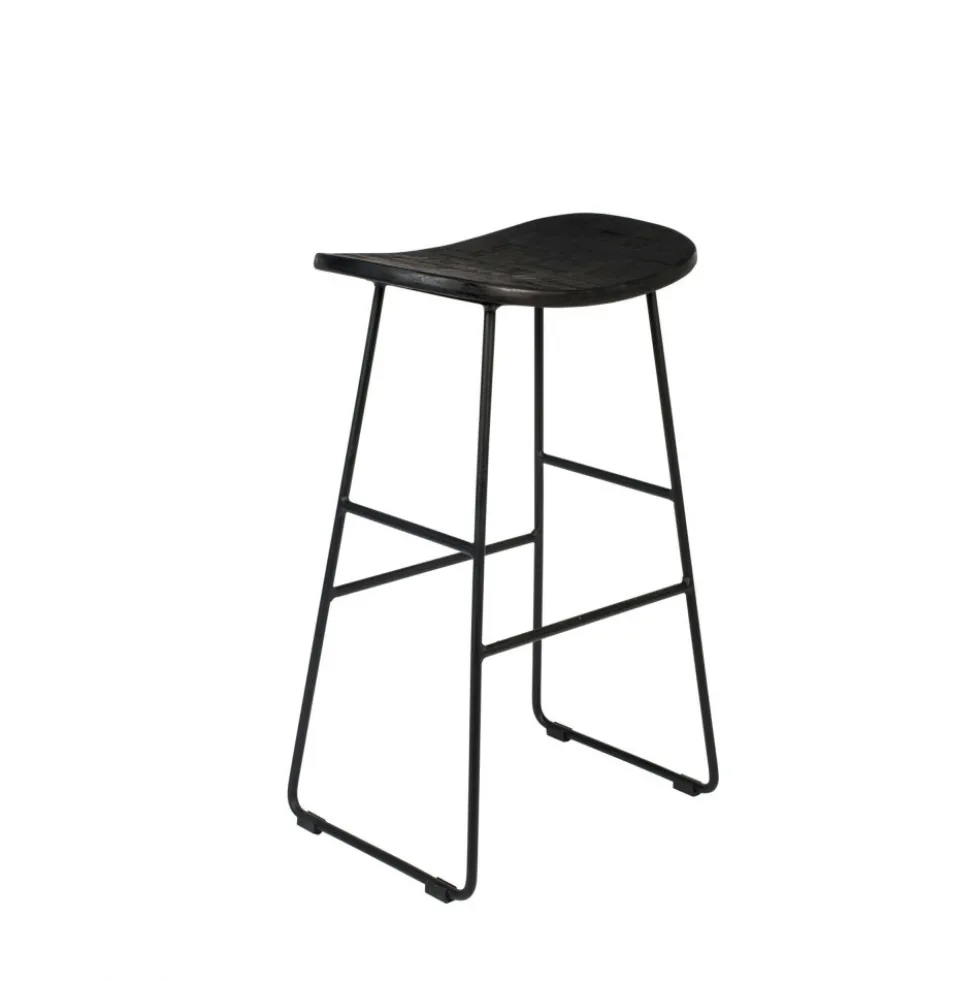 TANGLE Tabouret de bar en teck recyclé et métal H62cm