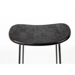 TANGLE Tabouret de bar en teck recyclé et métal H62cm