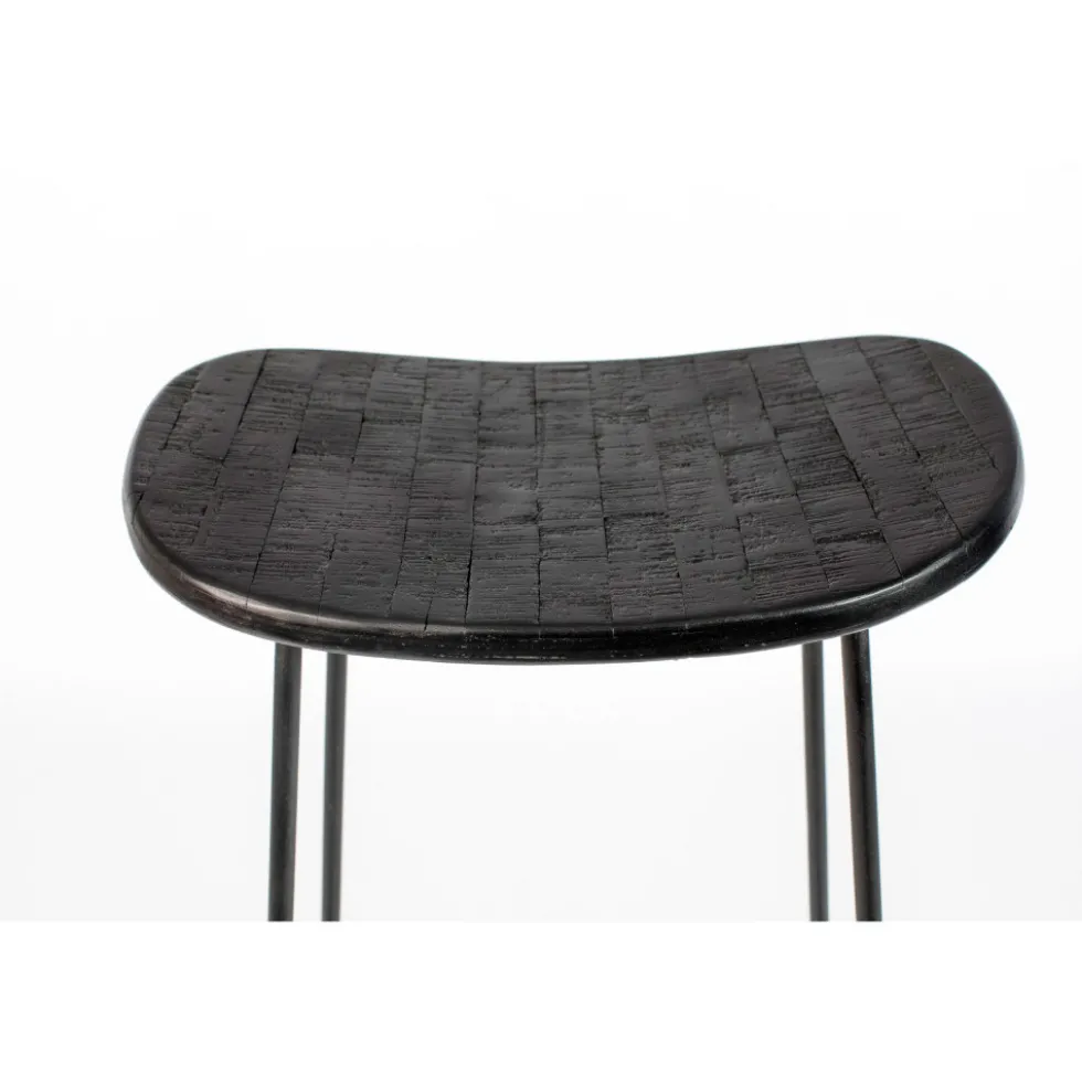 TANGLE Tabouret de bar en teck recyclé et métal H62cm
