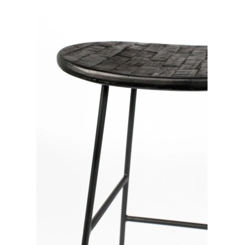 TANGLE Tabouret de bar en teck recyclé et métal H62cm