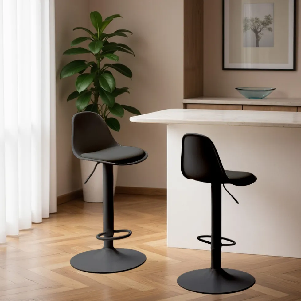 TEBAR Lot de 2 chaises de bar réglables en simili et métal H61-83cm