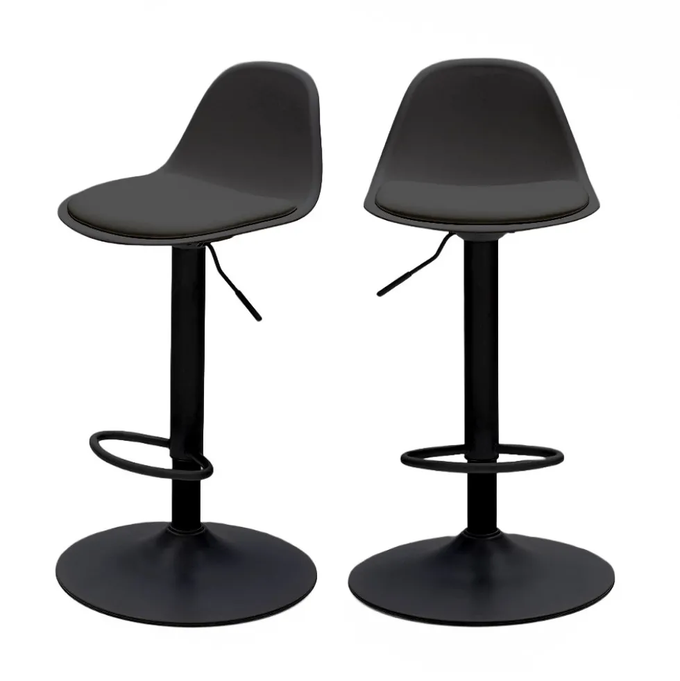 TEBAR Lot de 2 chaises de bar réglables en simili et métal H61-83cm