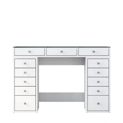 TIYA Coiffeuse 13 tiroirs avec plateau en verre L120cm