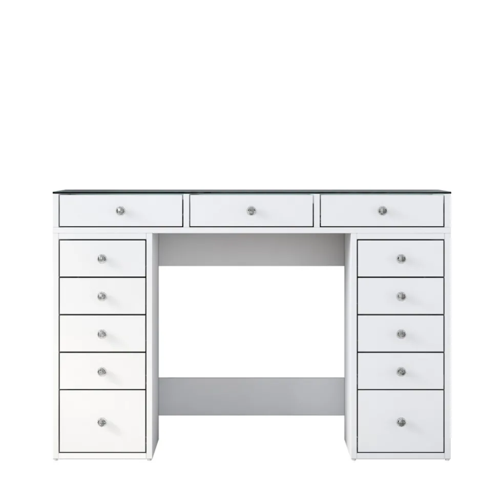 TIYA Coiffeuse 13 tiroirs avec plateau en verre L120cm