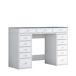 TIYA Coiffeuse 13 tiroirs avec plateau en verre L120cm
