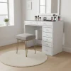 TIYA Coiffeuse 7 tiroirs avec plateau en verre L90cm