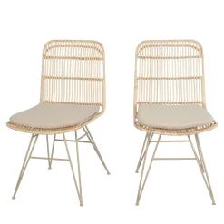 UYUNI Lot de 2 chaises design en rotin pieds beiges