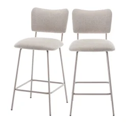 VANDER Lot de 2 chaises de bar en tissu et métal pieds beiges H65cm