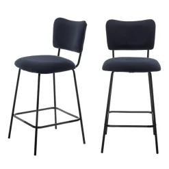 VANDER Lot de 2 chaises de bar en velours côtelé et métal H65cm