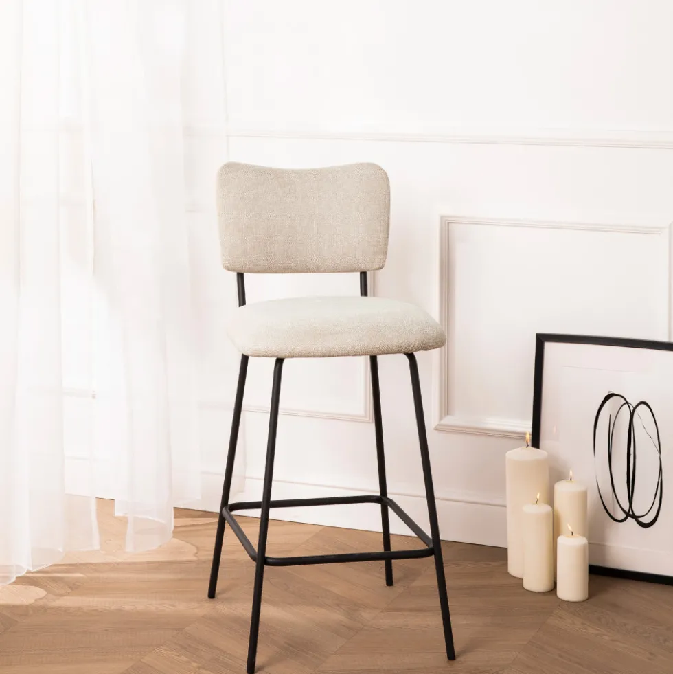VANDER Lot de 2 chaises de bar en tissu et métal H65cm