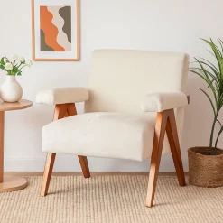 VEDA Fauteuil en tissu chenille et bois