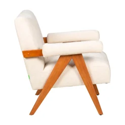 VEDA Fauteuil en tissu chenille et bois