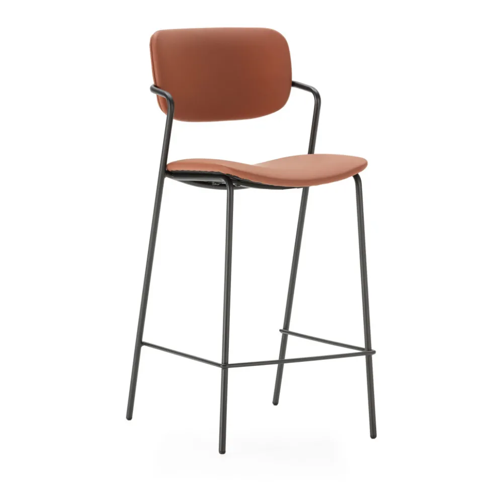 VELURA Lot de 2 tabourets de bar en simili cuir et métal H67cm