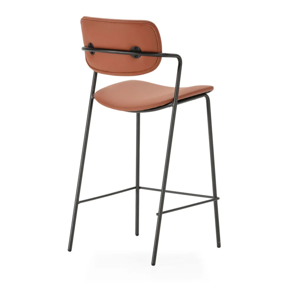 VELURA Lot de 2 tabourets de bar en simili cuir et métal H67cm