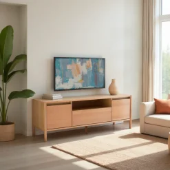 VERADE Meuble TV 2 portes 1 tiroir en bois L180cm