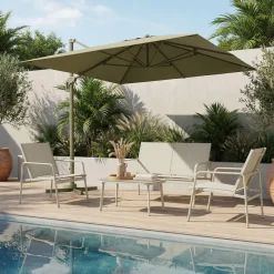 VEYA Parasol carré déporté en aluminium 3x3m