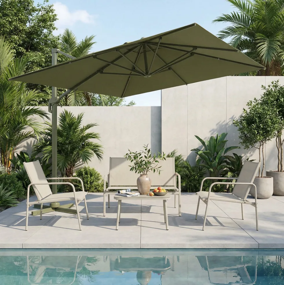 VEYA Parasol carré déporté en aluminium 3x3m