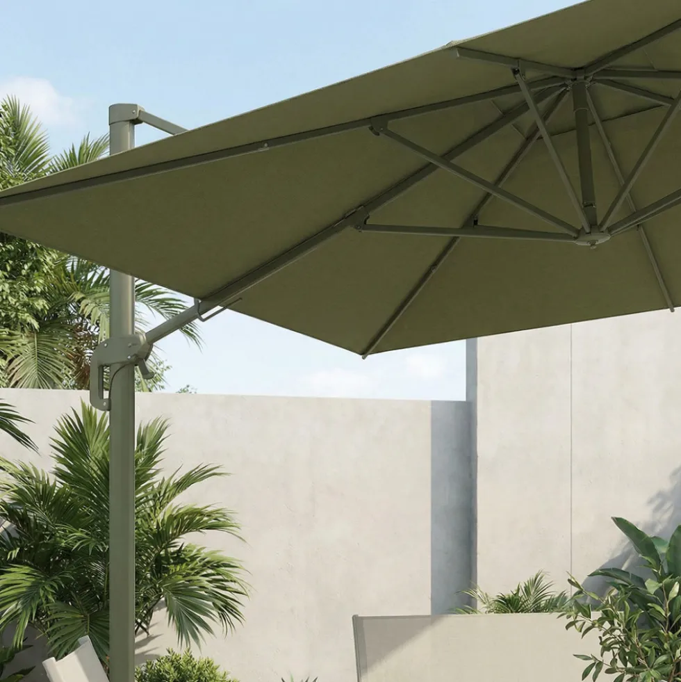 VEYA Parasol carré déporté en aluminium 3x3m