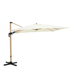 VEYA Parasol carré déporté en aluminium et effet bois 3x3m