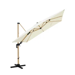 VEYA Parasol carré déporté en aluminium et effet bois 3x3m