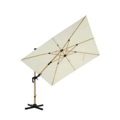 VEYA Parasol carré déporté en aluminium et effet bois 3x3m