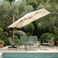 VEYA Parasol rectangulaire déporté en aluminium et effet bois 3x4m