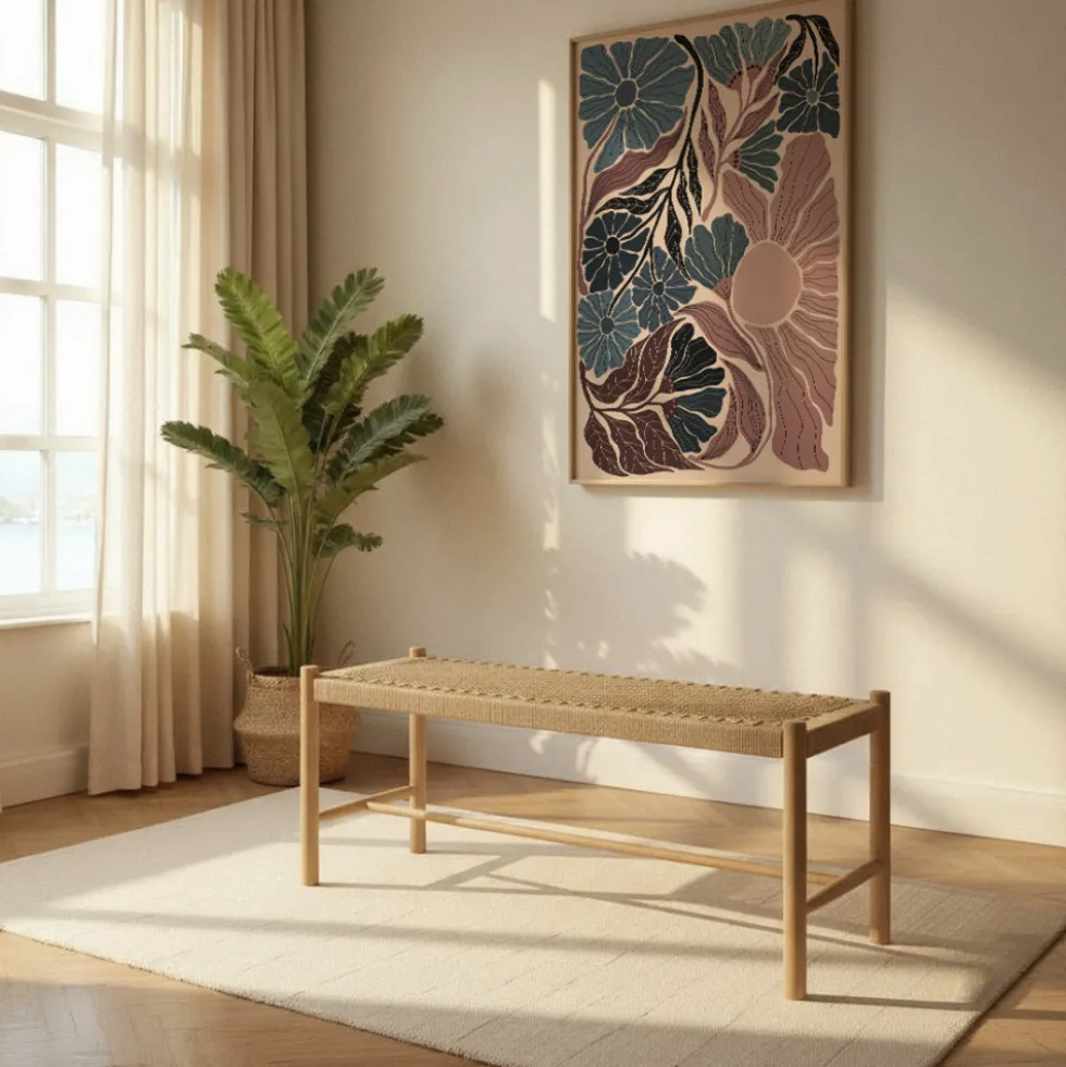 VICTOR Banc en corde tressée et bois L90cm