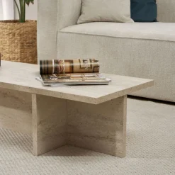 VIKA Table basse en effet travertin 120x45cm