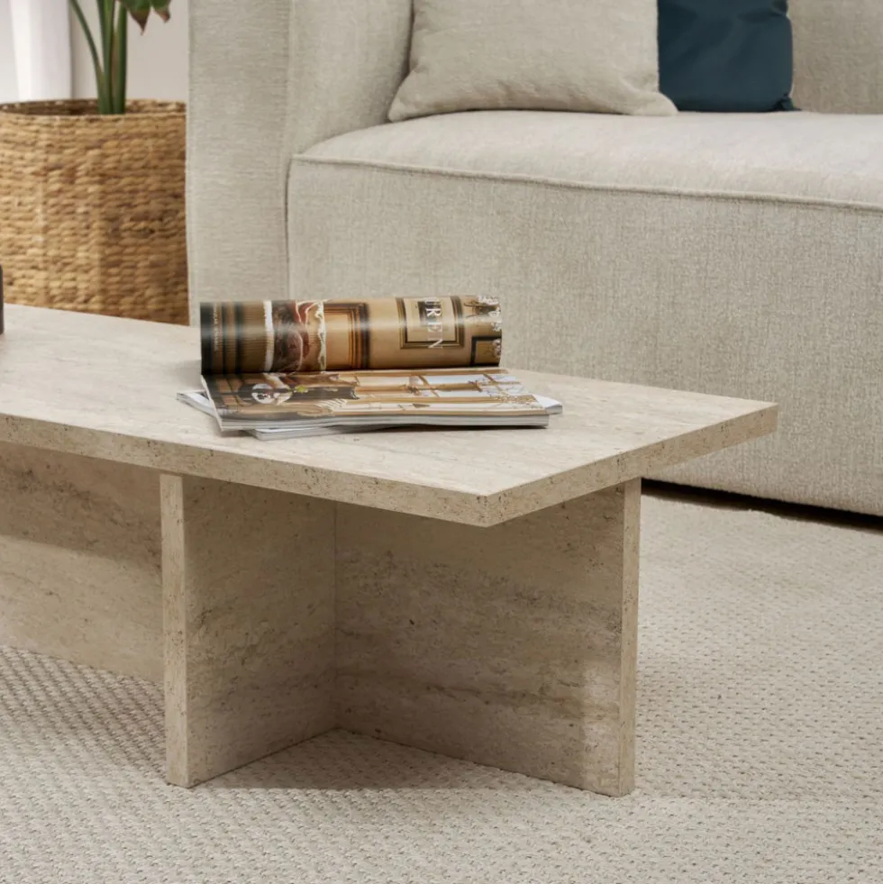 VIKA Table basse en effet travertin 120x45cm