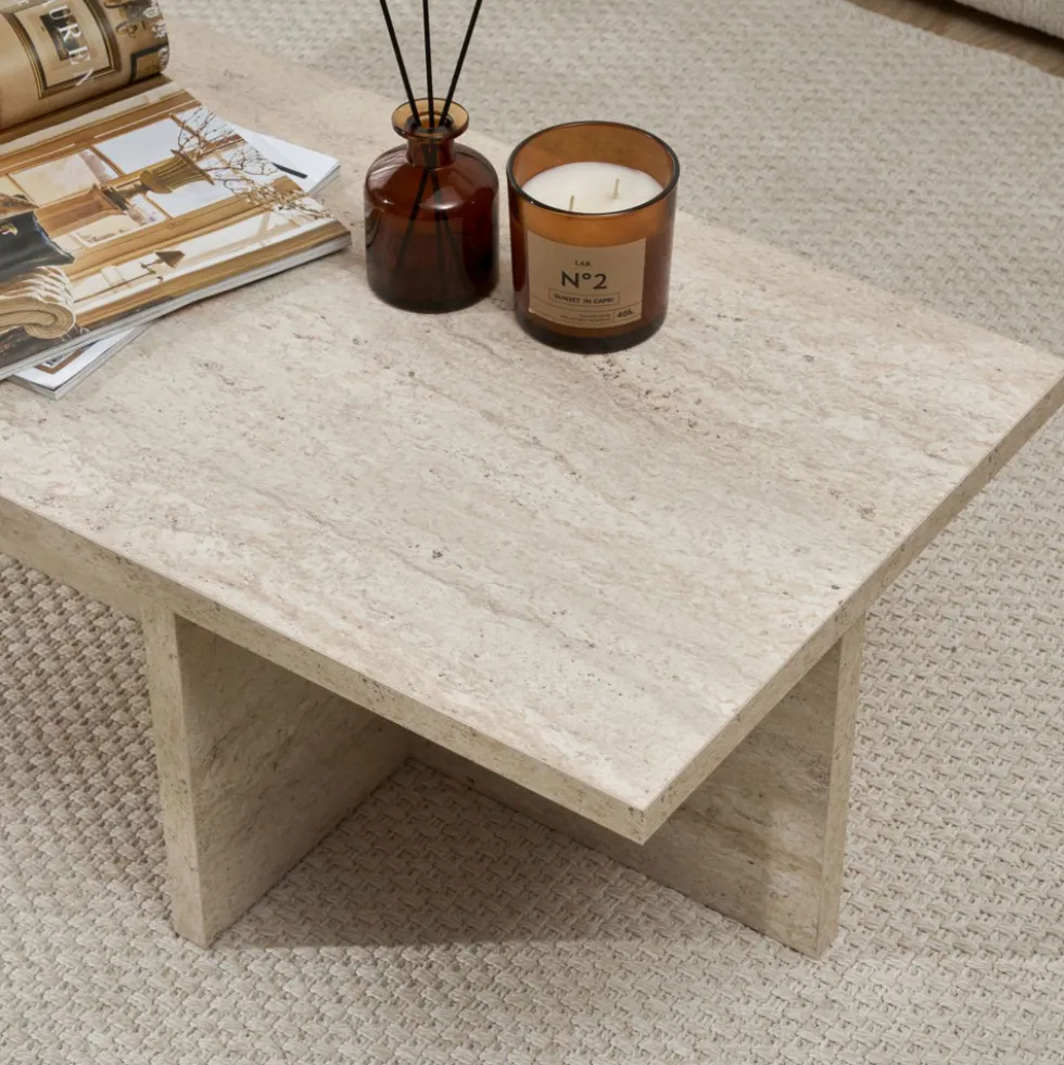VIKA Table basse en effet travertin 120x45cm