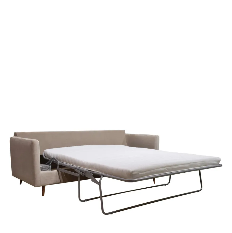 VILLABON Canapé convertible 4 places en velours pieds bois foncé