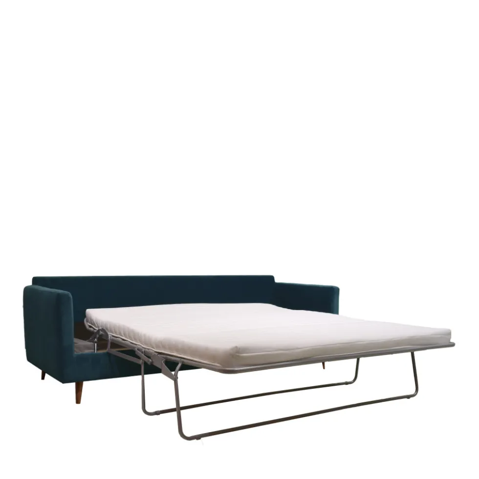 VILLABON Canapé convertible 4 places en velours pieds bois foncé