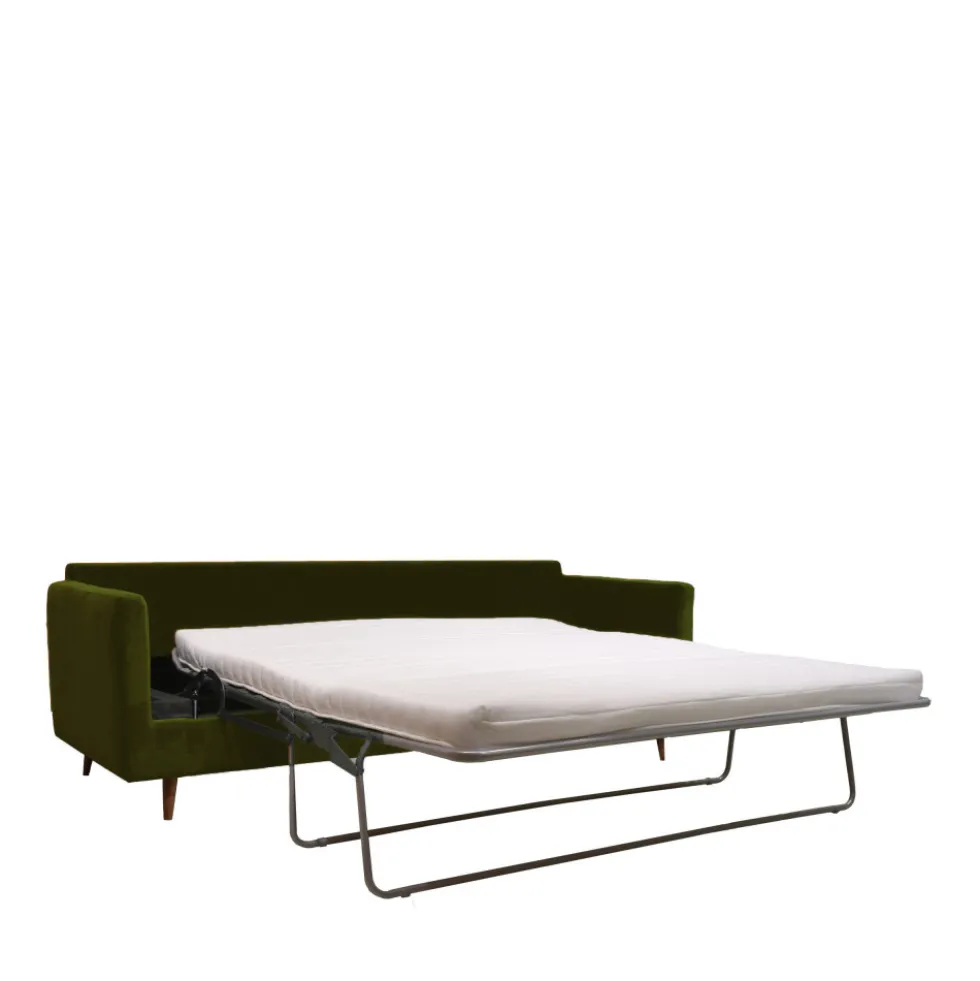 VILLABON Canapé convertible 3 places en velours pieds bois foncé