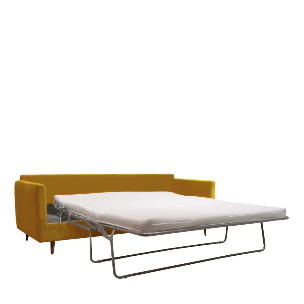 VILLABON Canapé convertible 3 places en velours pieds bois foncé