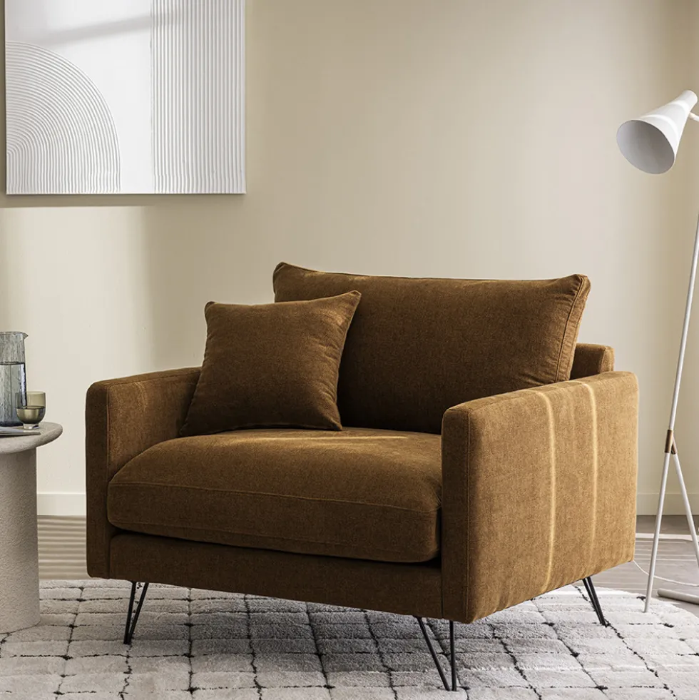 VILLABON Fauteuil XL en tissu pieds épingles noirs