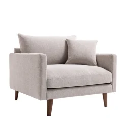 VILLABON Fauteuil XL en tissu pieds bois foncé