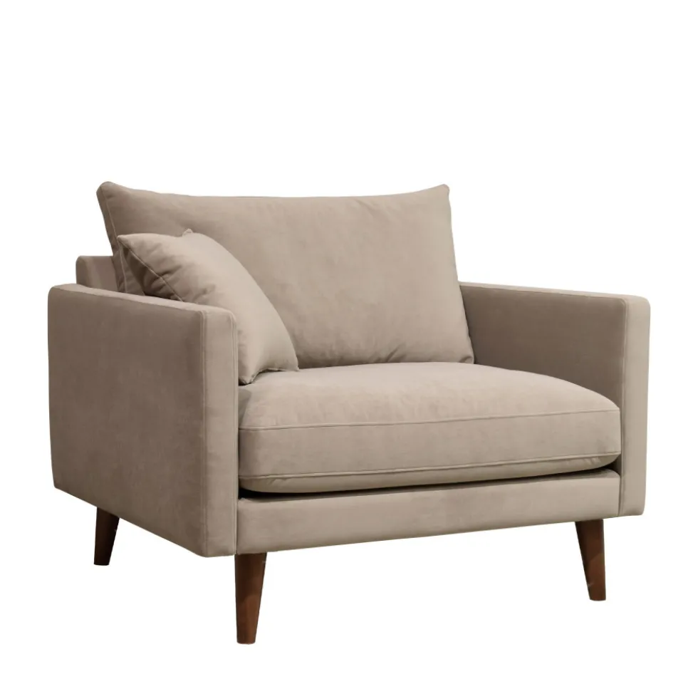 VILLABON Fauteuil XL en velours pieds bois foncé