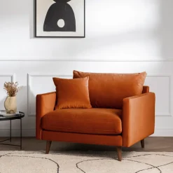 VILLABON Fauteuil XL en velours pieds bois foncé