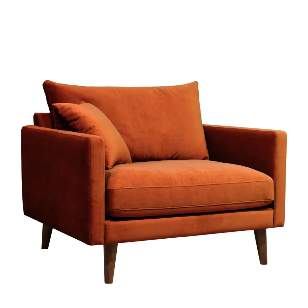 VILLABON Fauteuil XL en velours pieds bois foncé
