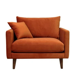VILLABON Fauteuil XL en velours pieds bois foncé