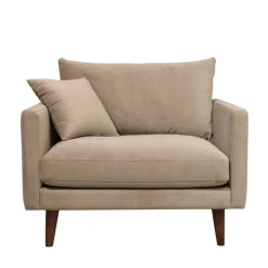 VILLABON Fauteuil XL en velours pieds bois foncé